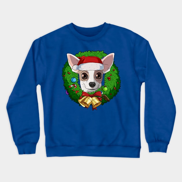 Funny Chihuahua Santa Christmas Wreath Crewneck Sweatshirt by Noseking